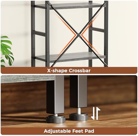 SUPERJARE Triple Bookshelf, Bookcase with 17 Open Display Shelves, Wide Book Shelf Book Case for Home & Office, 6 Tier, Grey - Image 7