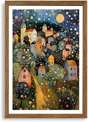 AVECCO Gustav Klimt Style Village Night Wall Art Framed Canvas 20x30 inch by Unknown