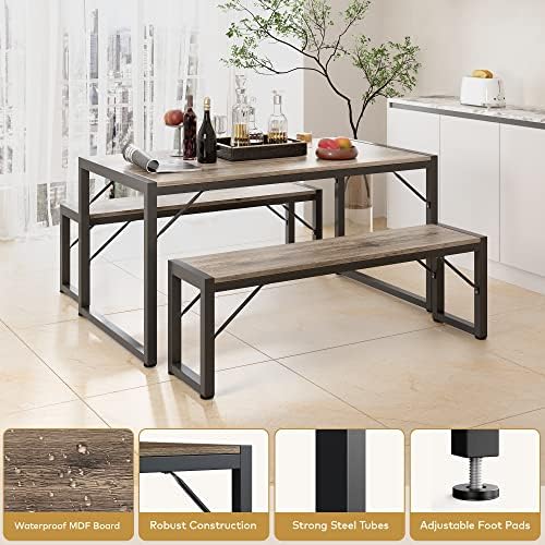 Gizoon 45.5" Dining Table Set for 4, Kitchen Table with 2 Benches Grey - Image 5