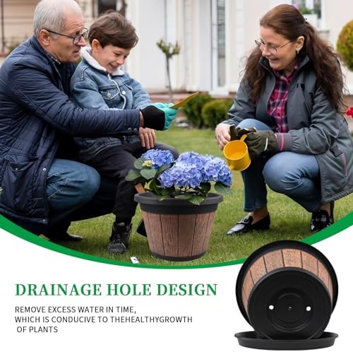 4 Pack 12 inch Plant Pot,Large Whiskey Barrel Planters Indoor Outdoor - Image 2