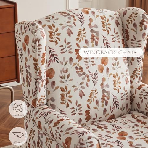YOLENY Floral Accent Chair, High Back Upholstered Armchair with Solid Legs, Leisure Single Sofa Chair for Living Room, Bedroom, Home Office, Orange Leaves - Image 4