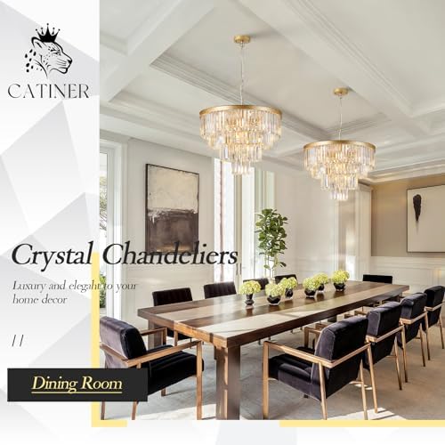 CATINER 24" Modern Crystal Chandelier,12-Light Gold Round Light Fixture - Image 3