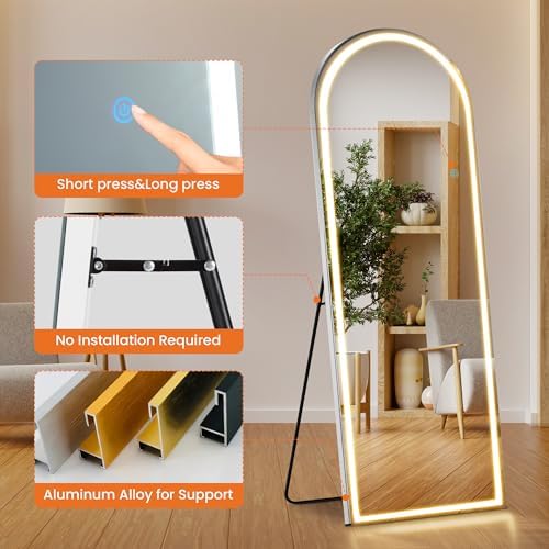 Sweetcrispy Arched LED Full Length Floor Mirror, 71"x26" Full Body Mirror - Image 6