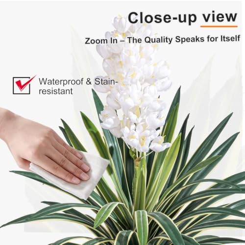 Artificial Agave Plant Fake Agave Planters for Indoor Outdoor Faux Agave Plants Real Touch Realistic Greenery for Home Living Room Office Garden Front Porch Patio (30inch 57Leaves-2 Pcs White) - Image 3