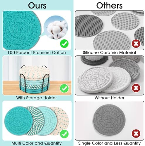 Mckanti 8 Pcs Coasters for Drink with Holder, 4 Colors Absorbent Coasters for Drinks, Minimalist Cotton Woven Coaster Set for Home Decor Tabletop Protection Suitable for Kinds of Cups, 4.3 Inches. - Image 3
