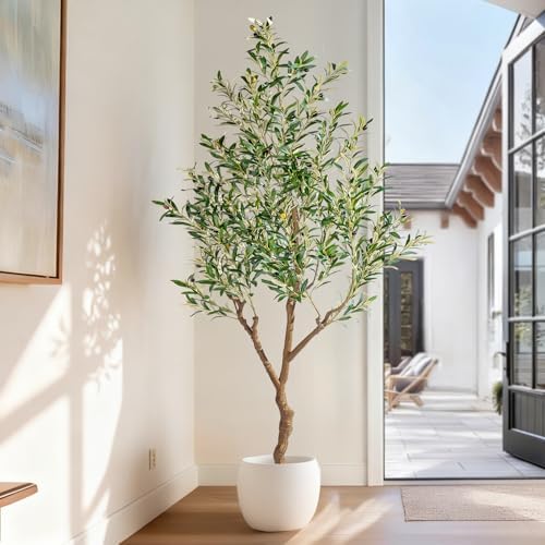 Erimda 7ft Artificial Olive Tree, Realistic Faux Olive Plant with Hand-Placed Fruits, Sturdy Fake Olive Tree for Living Room, Office, Modern Farmhouse Home Decor - Image 3