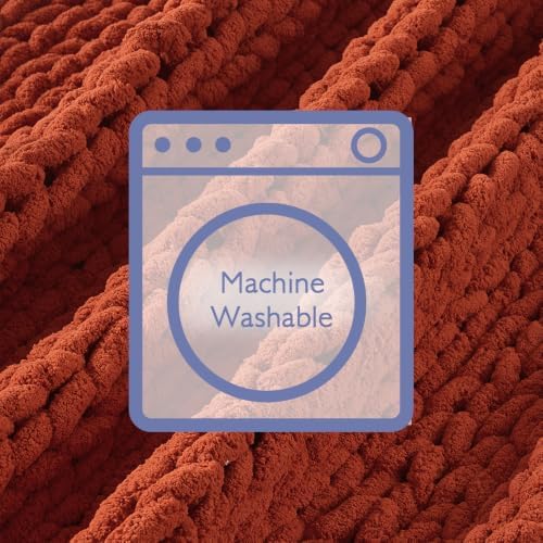 Bigacogo Chunky Knit Throw Blanket for Couch, 40x60 inches, Rust Red - Image 7