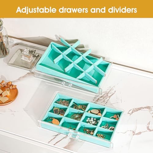 ProCase Earring Holder Organizer Jewelry Box with 10 Drawers, Aqua - Image 2