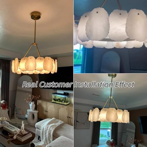 Alabaster Chandelier, D24in Round Spanish Marble Chandeliers for Dining Room, Adjustable Natural Marble Chandelier, Dining Chandeliers Over Table for Living Room, Bedroom, Bathroom, Kitchen, Foyer - Image 5