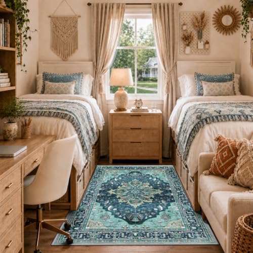 RELEANY Washable Area Rug, 4'x6', Teal by RELEANY