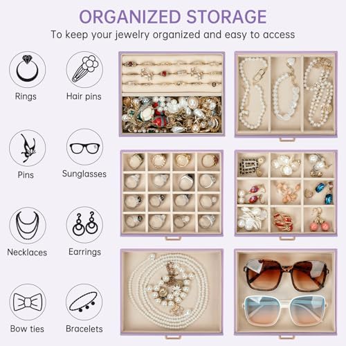 AKOZLIN 6-Tier Jewelry Box Organizer 5 Drawers Storage Medium Violet - Image 3
