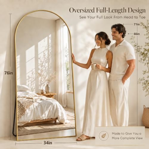 76"x34" Arched Full Length Mirror, Large Floor Mirror, Gold - Image 4