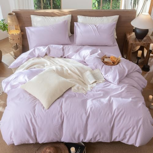 MooMee Striped Duvet Cover Set 100% Washed Cotton Linen Like King - Image 4
