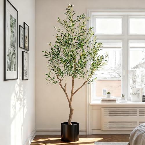 Erimda 7ft Artificial Olive Tree, Realistic Faux Olive Plant with Hand-Placed Fruits, Sturdy Fake Olive Tree for Living Room, Office, Modern Farmhouse Home Decor - Image 4