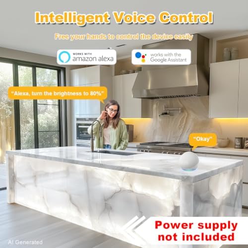 Lichaser 4 Pack LED Backlight Sheet White 6000K 24V 36W, Dimmable LED Panel Sheet Compatible with Alexa, Flexible Backlit Light Remote & APP Control, 19.7X9.7 Inch for Marble, Onyx, Quartz Countertop - Image 2