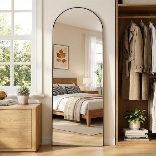 Oversized Floor Mirror, 58"x18" Arched Full Length Mirror, Black by Furnbar