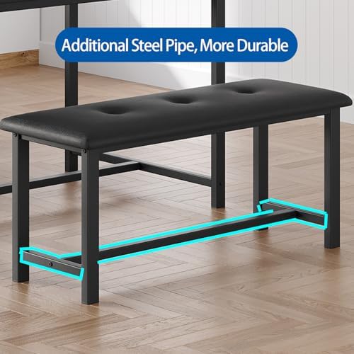 GarveeHome Dining Table Set for 4, Kitchen Table with 2 Upholstered Benches, Wood Kitchen Dining Room Set, for Small Space, Apartment, Home, Dinner, Retro Black - Image 6
