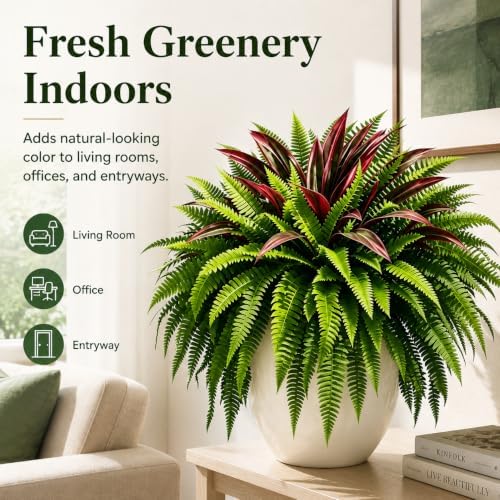 2027 New UV-Resistant Artificial Fern & Red Dracaena Decorative Plants，2set - Image 7