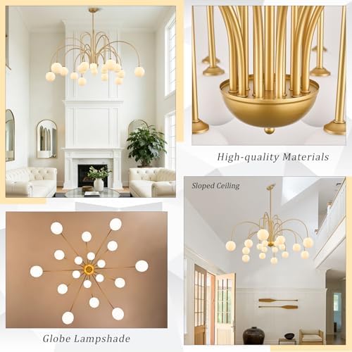 CATINER Modern 59" 18-Light Gold Sputnik Chandelier with Milk Glass Globe - Image 4