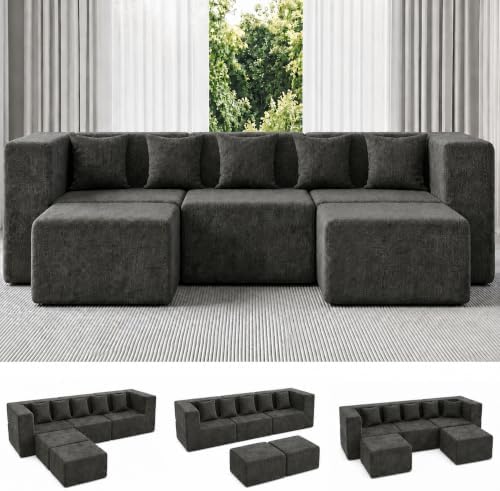 MONVANE 103" U-Shaped 5 Seat Modular Sectional Cloud Couch, Grey by MONVANE