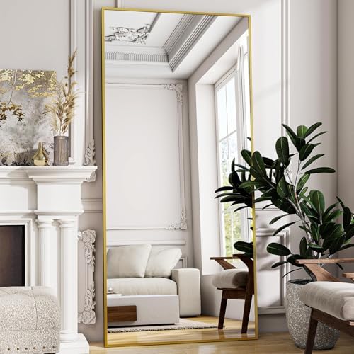 VooBang Full Length Mirror, 71" x 26" Floor Mirror with Stand, Aluminum Alloy Frame Full Body Mirror, Standing Hanging or Leaning Against The Wall for Bedroom Living Room, Gold by VooBang