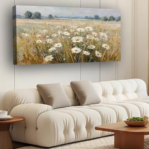 Abstract White Flower Landscape Picture Canvas Art Hanging Living Room Dining Room and bedroom,Grassland scenery Wall Art Prints Modern Style Artwork Waterproof Ready to Hang - 20x40 Inch - Image 3