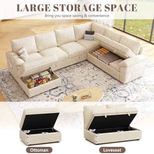 106'' Modular Sectional Sofa with Pull Out Bed, Sleeper Sofa, Beige - Image 6