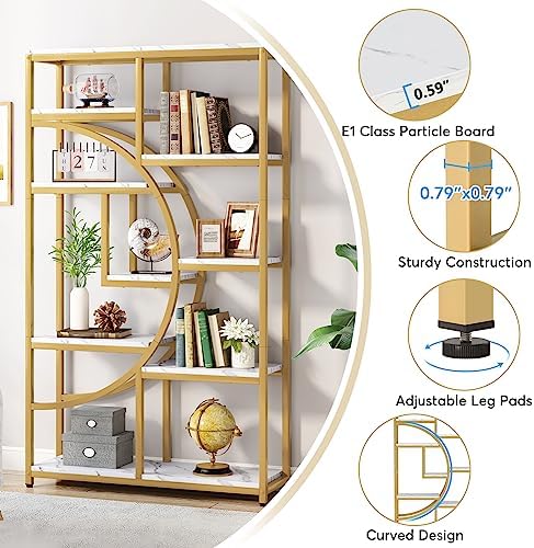 Tribesigns Industrial Bookshelf Bookcase with 9 Open Shelf (Gold) - Image 6