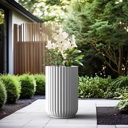Kante Large Round Column White Concrete Planter 21.7" Tall, Outdoor - Image 5