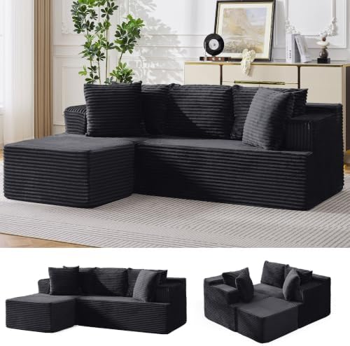 Korser Boneless Couches for Living Room, Cloud Couch Sectional with Ottoman, L-Shaped Sofa with Fluffy Comfy Corduroy Deep Seat, Bedroom, Apartment, No Assembly Required by KORSER