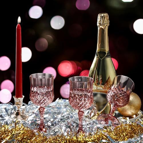XUWAIDSGN 48 Pcs 7oz Plastic Vintage Wine Glasses Drinking Glasses Unbreakable Wedding Glassware Crystal Water Goblets Reusable Drinkware Vintage Champagne Flutes (48, Rose Gold) - Image 6