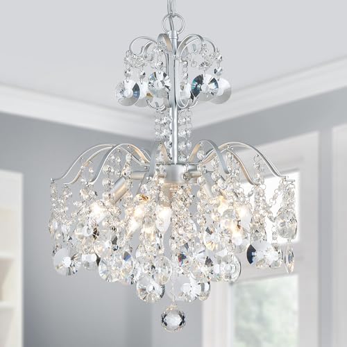 WUZUPS 5-Light Crystal Chandelier Pendant Ceiling Light Modern Lighting Fixture for Bedroom Hallway Bar Kitchen Bathroom, H 20.3" W17.1, E12 Base, Silver by WUZUPSNEWARRIVALCHANDELIERS