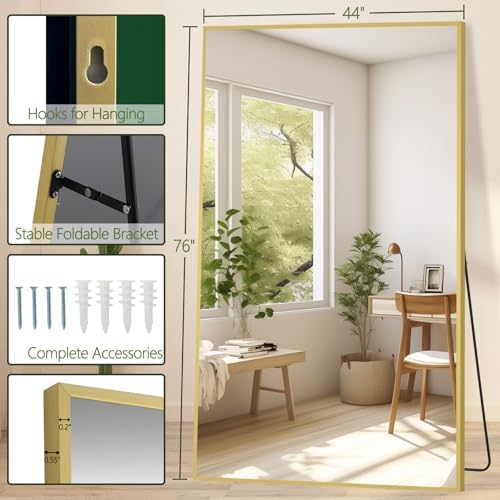 MELOMOIR 76"x44" Oversized Mirror Full Length, Gold Floor Mirror, 3-in-1 - Image 6