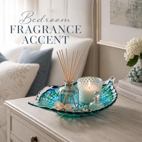 Hand Blown Glass Seashell Fruit Bowl,Gradient Decorative Glass Bowl for Kitchen Countertop,Coastal Seashell Serving Tray for Fruit Snacks,Art Table Centerpiece for Beach House Kitchen Decor (Teal) - Image 6