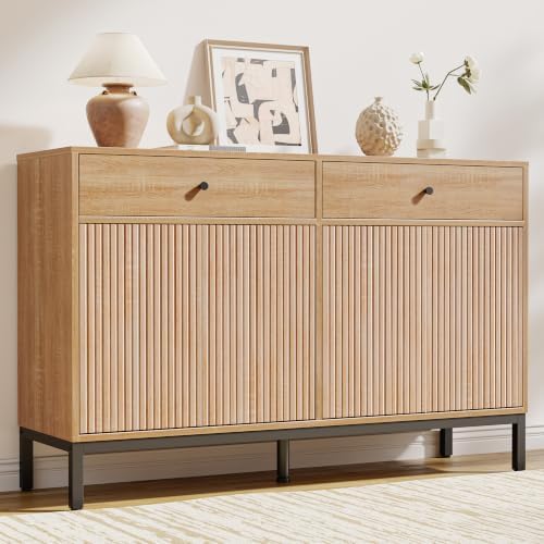 Mericonia Sideboard Buffet Cabinet Storage, Modern Wood Console Fluted Credenza by MERICONIA