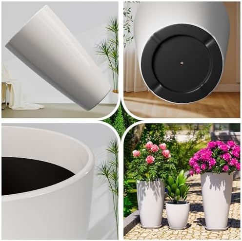 QCQHDU 24,21,11 inch Large Planters with Drainage Hole & Saucer, Set of 3 Plant Pots Tall Planter for Indoor & Outdoor Plants Home Modern Decor - Image 4