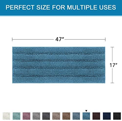 H.VERSAILTEX Bath Rugs for Bathroom Non Slip Bath Mats Extra Thick Chenille Striped Bath Rug Runners 47" x 17" Absorbent Fluffy Soft Shaggy Mats Plush Area Carpet for Bath Room - Turquoise Blue - Image 2