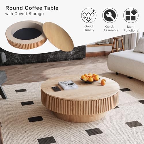 39'' Round Coffee Table with Storage, Modern Wooden Coffee Table - Image 6