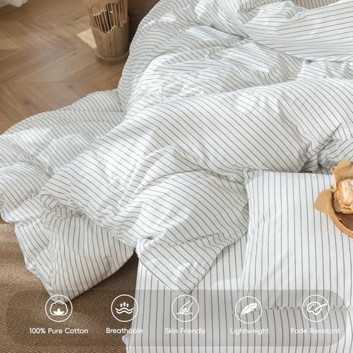 MooMee Striped Duvet Cover Set 100% Washed Cotton Linen Like Alaska King - Image 3