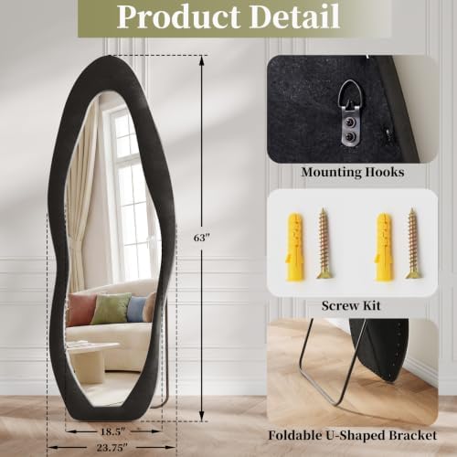 Koonmi Full Length Mirror 63"x24", Irregular Flannel Floor Mirrors - Image 6