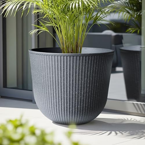 WORTH Garden Round Large Planter Pot Set of 2-17.5" Dia x 15.5" H - Durable Plastic Grey Plant Tree Pots with Vertical Stripe Textured Finish, Drainage Hole for Indoor, Outdoor, Front Porch, Patio - Image 4