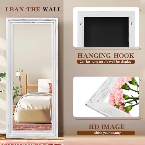 76x34in Full Length Mirror, 3-Tier Stepped Solid Wood Frame, White - Image 4