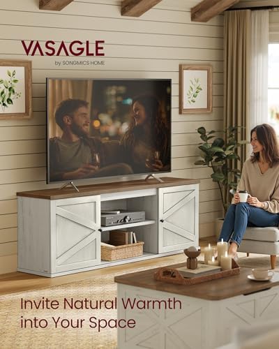 VASAGLE Farmhouse TV Stand for 80'' TV, Media Console, Sliding Barn Doors - Image 2