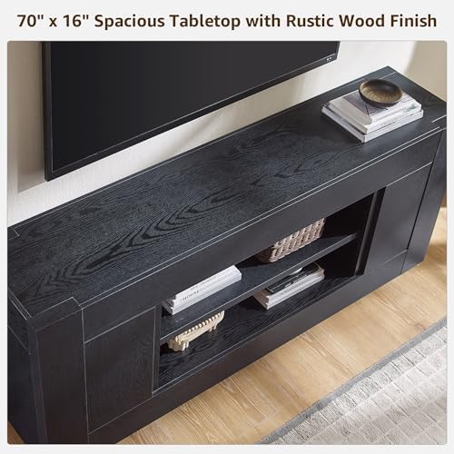 OKD 70" TV Stand for 80" TV, Thick Block Media Console, Black Oak - Image 4