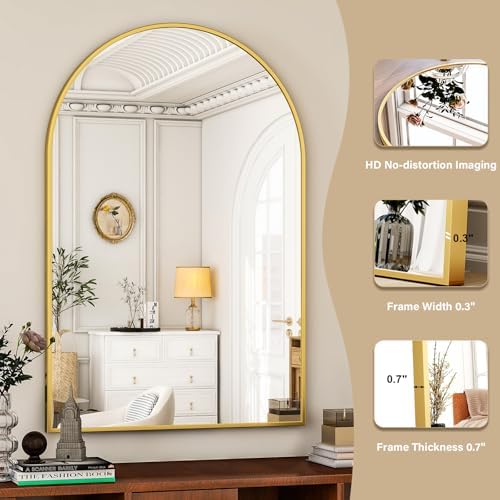 HARRITPURE Arched Wall Mirror 30"x40" Gold Arch Bathroom Vanity Mirror - Image 3