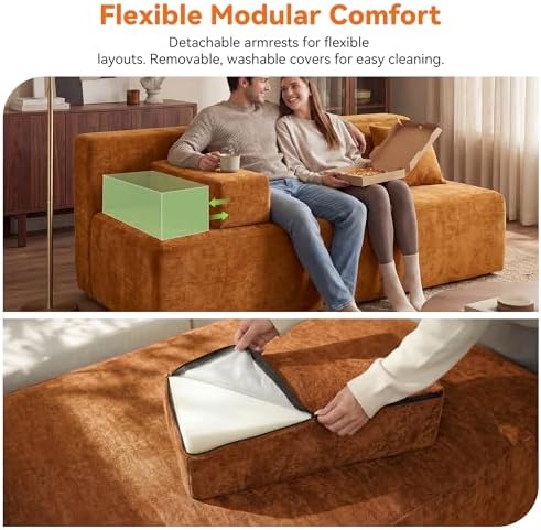 MONVANE 70" Modular Sectional Sofa, Boneless Loveseat, Orange - Image 4