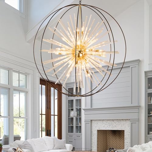 Vezzio Black and Gold Crystal Chandelier for High Ceiling Foyer Entryway - Image 2