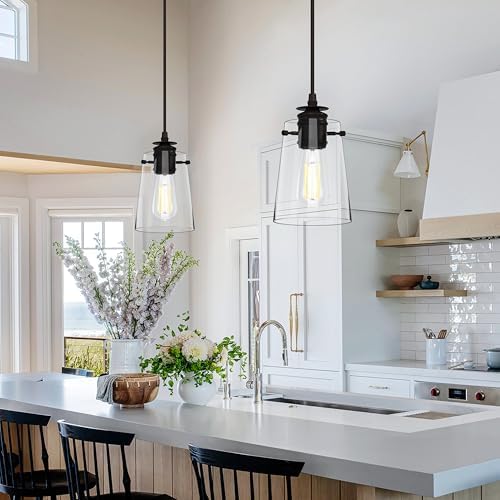 Black Pendant Lights Kitchen Island,Modern Glass Hanging Light Fixtures - Image 5