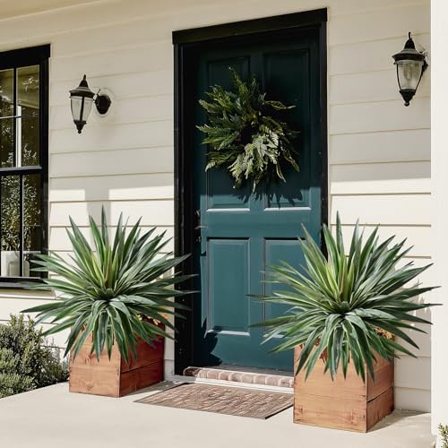 Artificial Agave Plant Fake Agave Planters for Indoor Outdoor Faux Agave Plants Real Touch Realistic Greenery for Home Living Room Office Bathroom Garden Front Porch Patio Decor (21inch-2 Pcs White) - Image 4