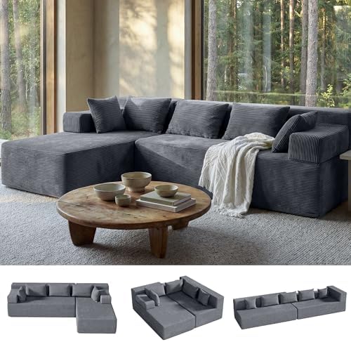 MONVANE 106" L-Shaped Modular Sectional Sofa, Charcoal Grey by MONVANE
